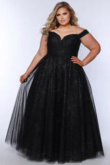 Discover elegance and style with the Sydneys Closet SC7428 Plus Size Dress. This stunning ballgown features a delicate lace design and shimmering fabric, creating a truly eye-catching look. With an off the shoulder neckline, this dress exudes sophistication and grace. Perfect for prom or any formal event, this dress is sure to make you feel confident and beautiful.