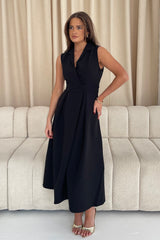 Cameron Collared Tailored Shirt Dress Black