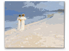 Diamond painting version af P.S. Krøyers Sommeraften på Skagen Sønderstrand med blødt aftenlys og strandstemning