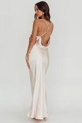 Danijela Cowl Neck Pearl Satin Maxi Dress Champagne by Selfie Leslie