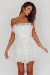Bon Bon Tiered Organza Mini Dress White by Selfie Leslie