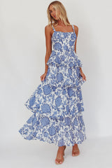 Provence Bloom Tiered Maxi Dress Floral Blue by Selfie Leslie