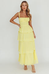Provence Bloom Tiered Ruffle Maxi Dress Yellow by Selfie Leslie