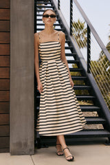 Striped Pleated Midi Dress