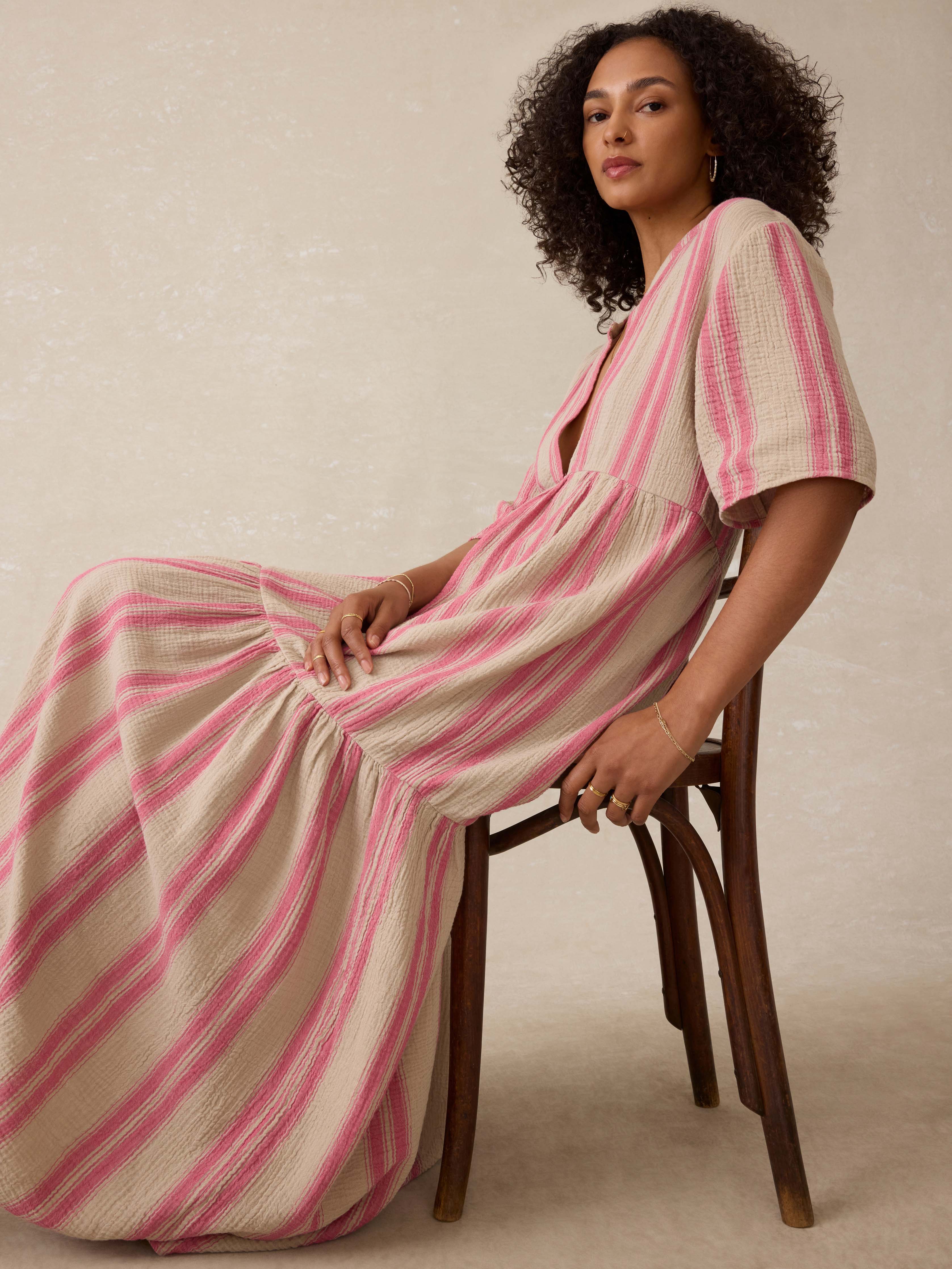 | Dune Cotton Gauze Wesley Dress - Cocoa Reef Stripe | Faherty Brand