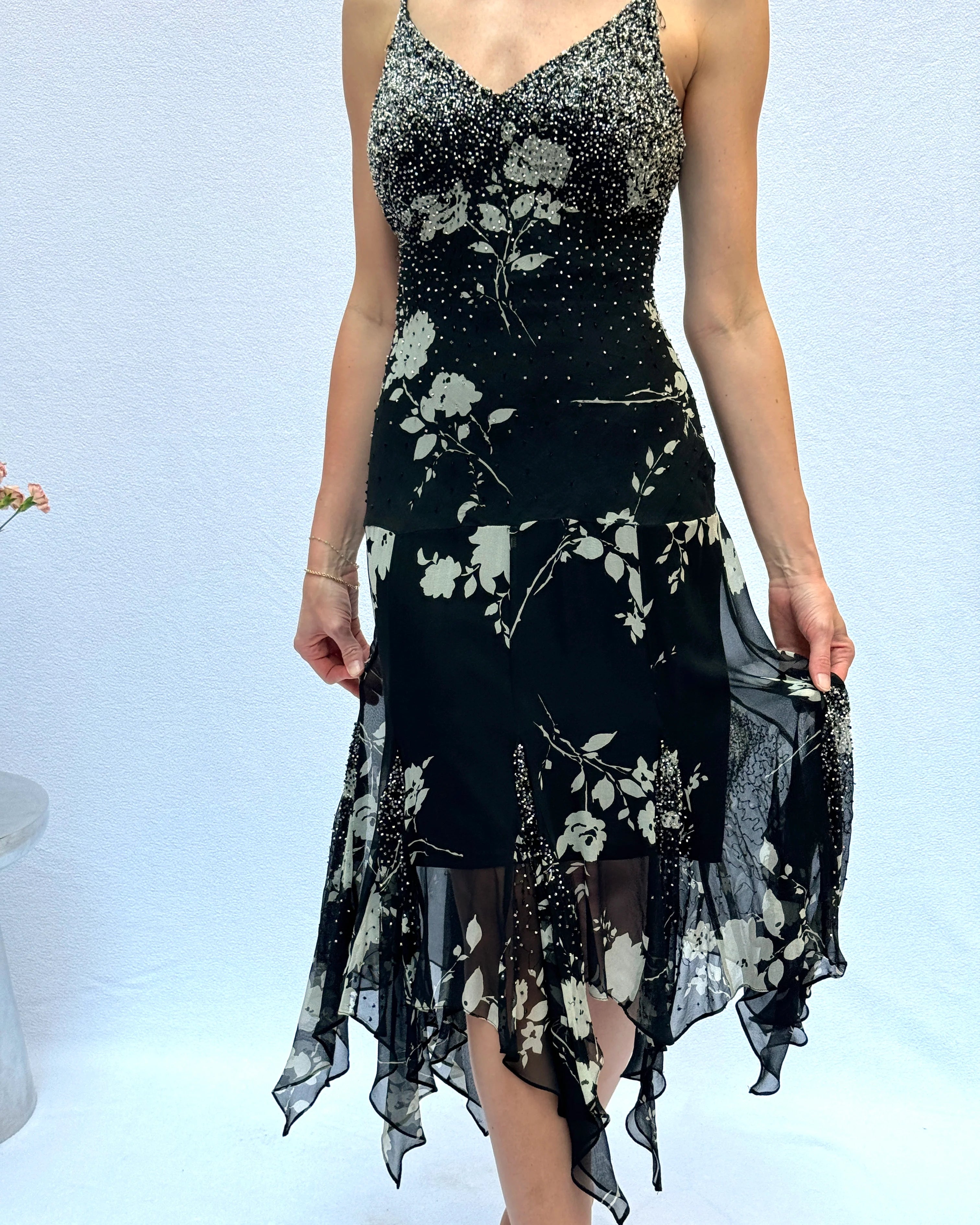 Sue Wong Vintage Y2K Beaded Silk Chiffon Dress