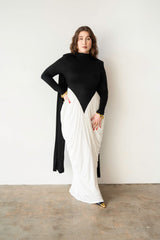 Luvie Long Sleeve Maxi Dress with Scarf in Black and White