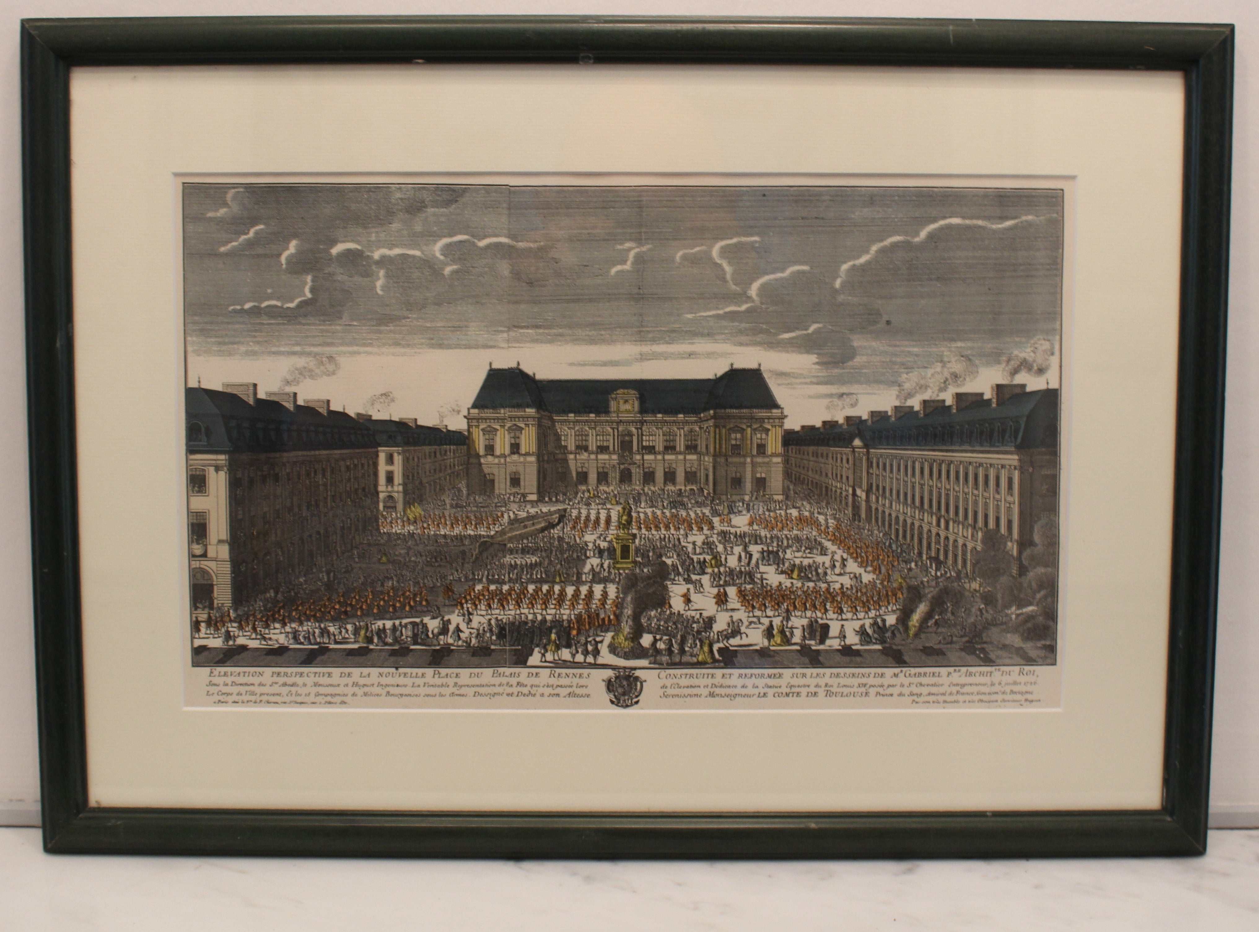 "Vue de la nouvelle place du Palais de Rennes" vue de la ville au XVIIIème