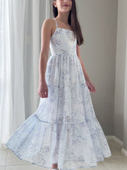 Savannah Girls Blue Floral Graduation Dress – pale blue chiffon floral dress by A Little Lacey