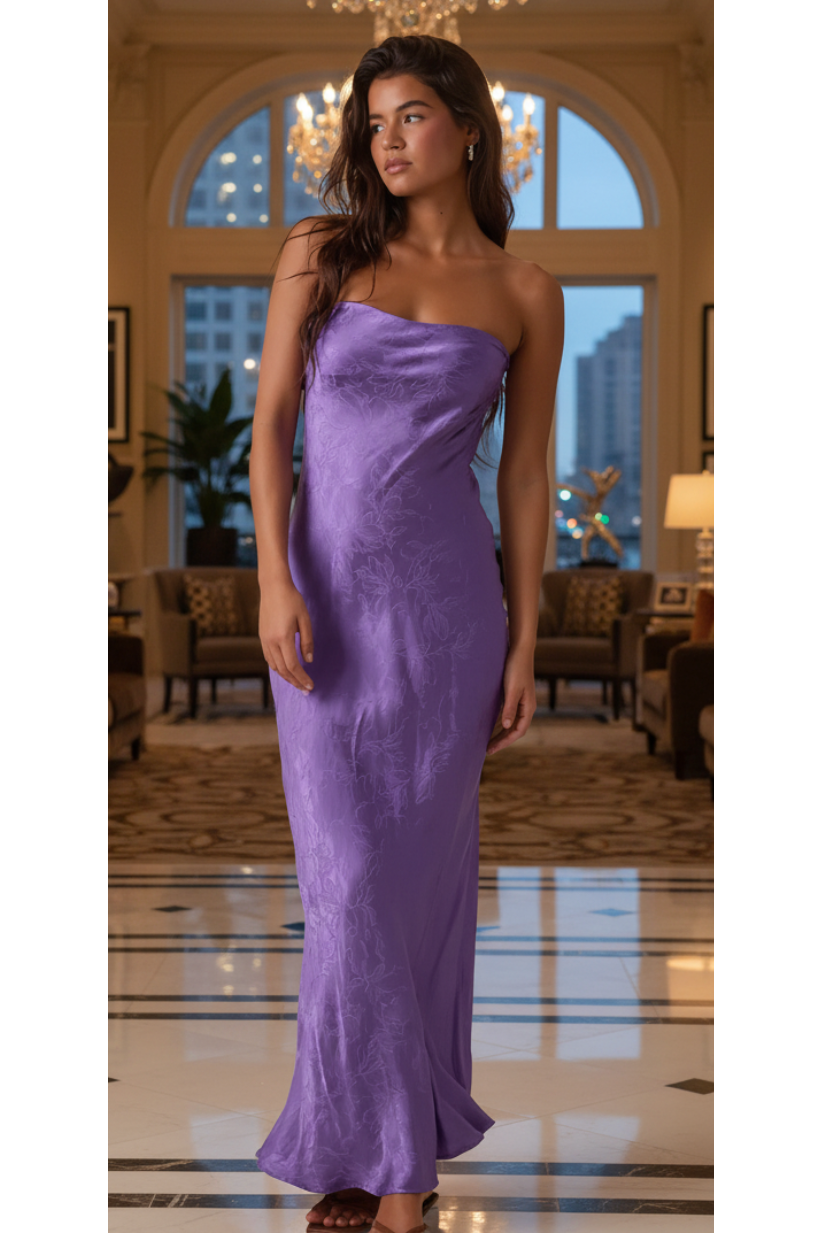 The Ashlynn Lilac Strapless Brocade Column Maxi Dress