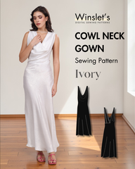 Ivory cowl neck gown sewing pattern for women