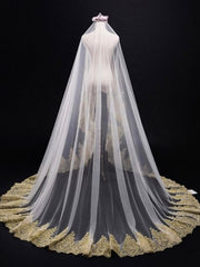 Gorgeous White Tulle Ball Gown Wedding Dresses With Gold Detail, SW390 | gold wedding dresses | bridal gown | wedding gown | bridal veil | www.simidress.com