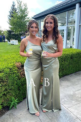 Simple Sheath Sage Green Floor Length Bridesmaid Dresses With Side Slit, MBD175 | green bridesmaid dresses | cheap bridesmaid dress | wedding party dresses | musebridals.com