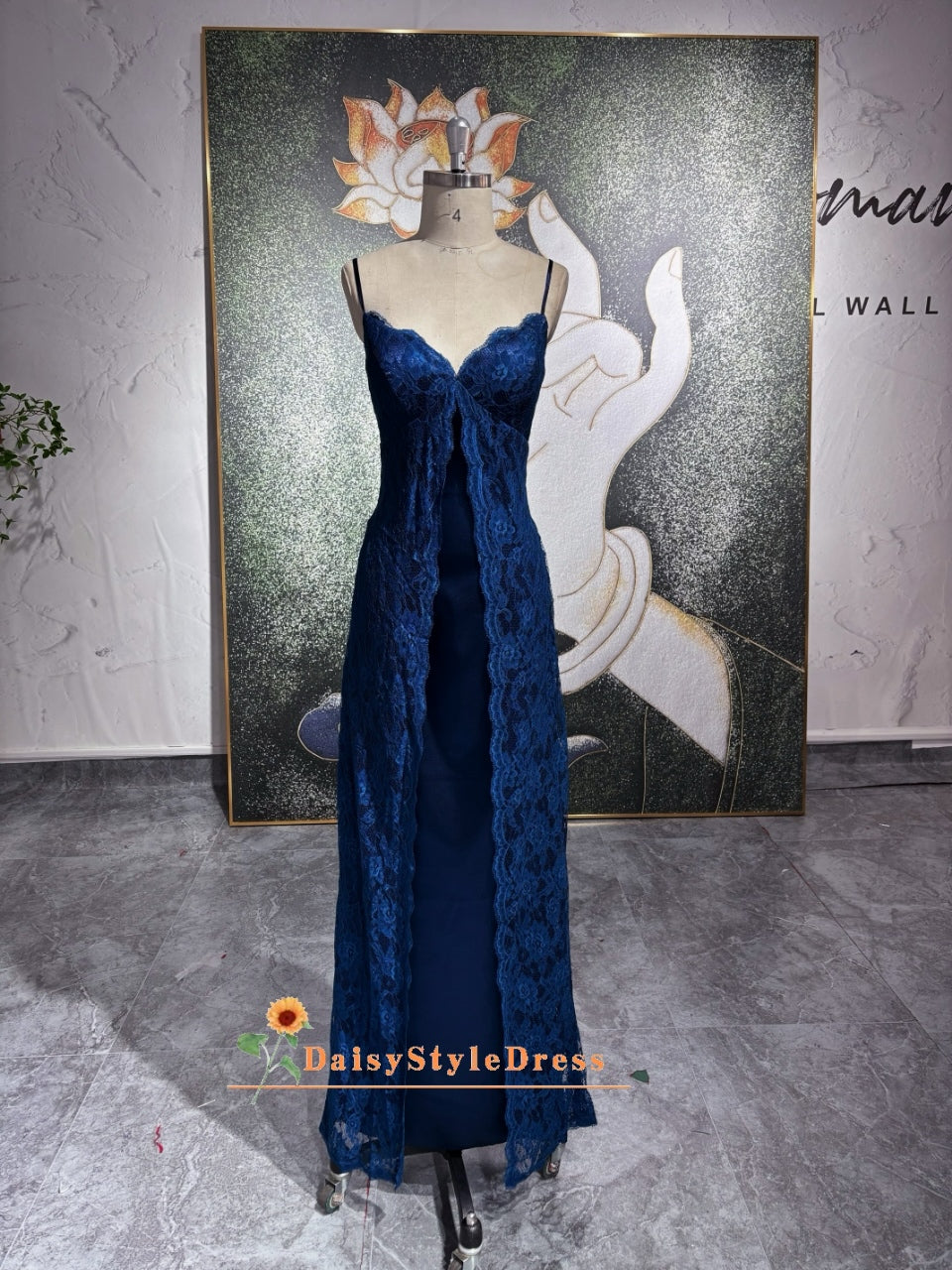 Spaghetti Straps Navy Blue 90S Prom Dress