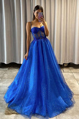 Sparkly Tulle Royal Blue A-line Sweetheart Prom Dresses, Evening Dresses, MP790 | blue prom dress | shiny prom dresses | lace prom dresses | musebridals.com