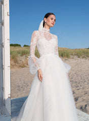 Elegant High Neck Long Sleeve A-Line Wedding Dress
