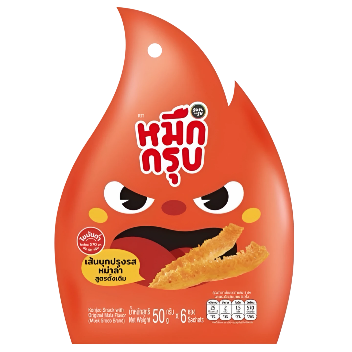 Kjøp Sunsu "Muek Groob" Konjac Snack with Original Mala Flavor 6-sachets, 50g på nett - Fodda.no Asiatiske nettbutikk