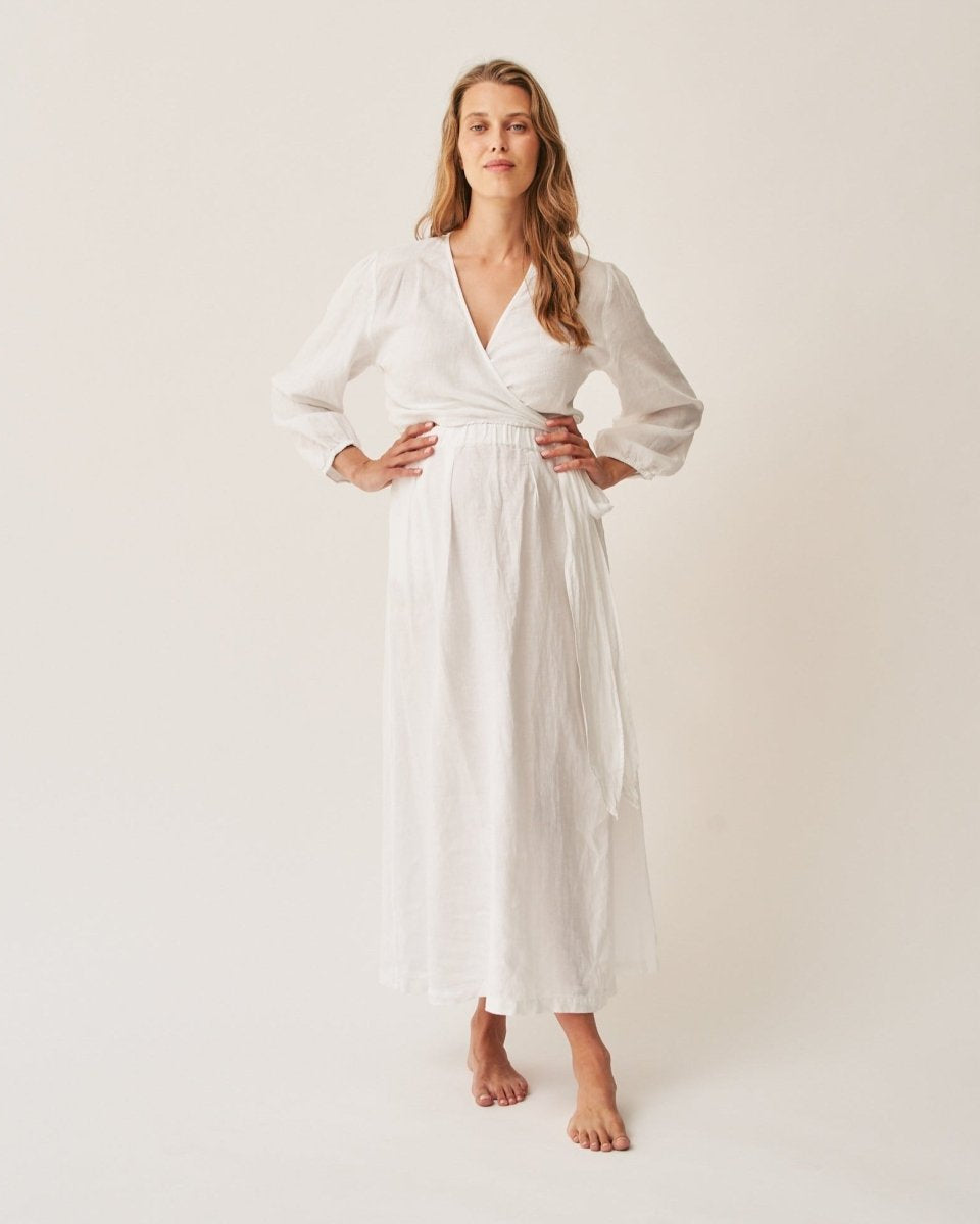 The Linen Wrap Dress - White