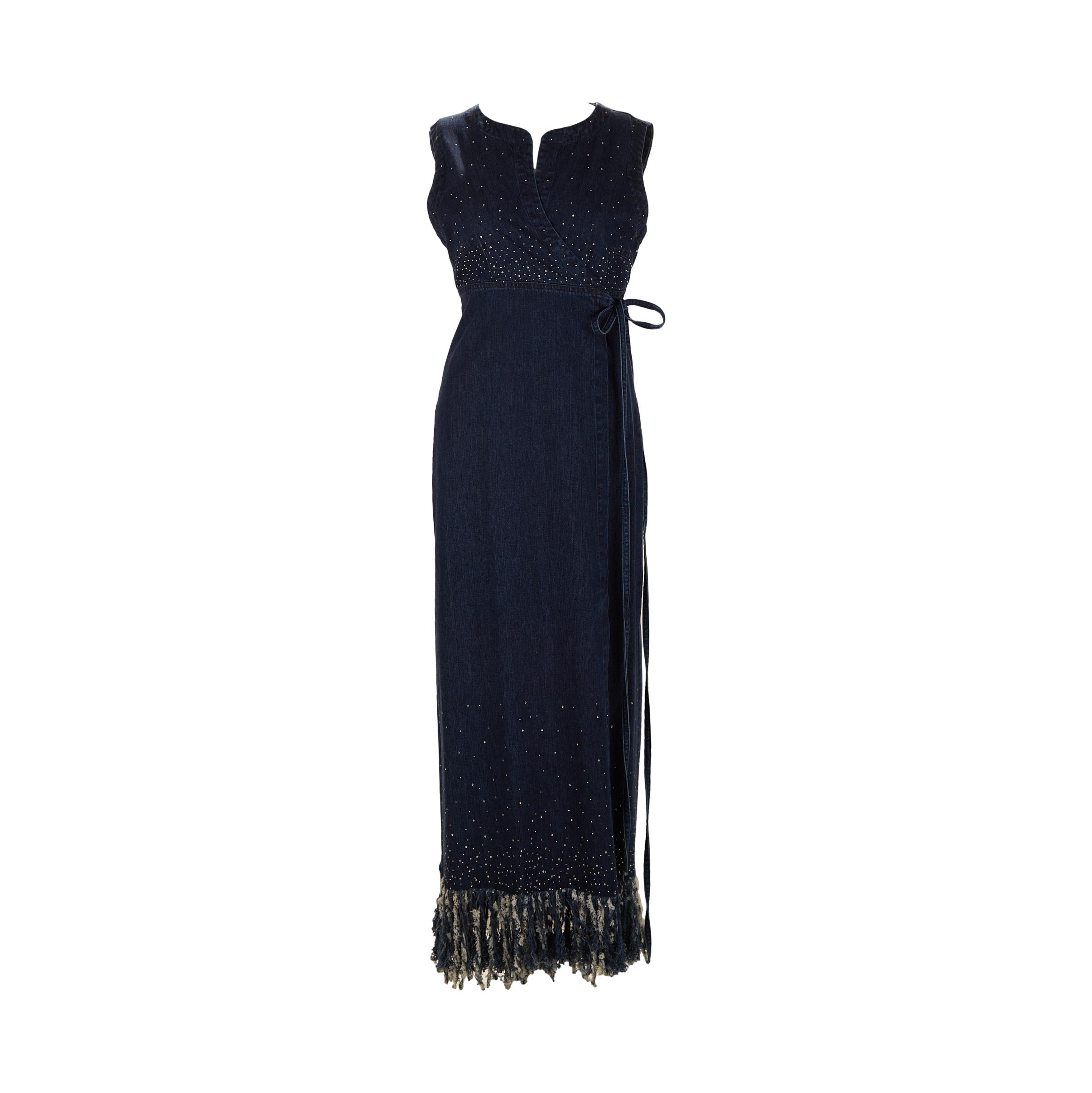 Fendi Denim Rhinestone Fringe Dress