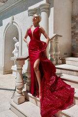 Tina Holly Couture Designer TW025 Ruby Red Glitter Formal Dress w Over Skirt in Australia | One Honey Boutique