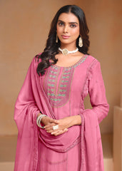 Buy Now Pink Organza Chiffon Embroidered Festive Salwar Suit Online in USA, UK, Canada, Germany & Worldwide at Empress Clothing.