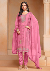 Buy Now Pink Organza Chiffon Embroidered Festive Salwar Suit Online in USA, UK, Canada, Germany & Worldwide at Empress Clothing.