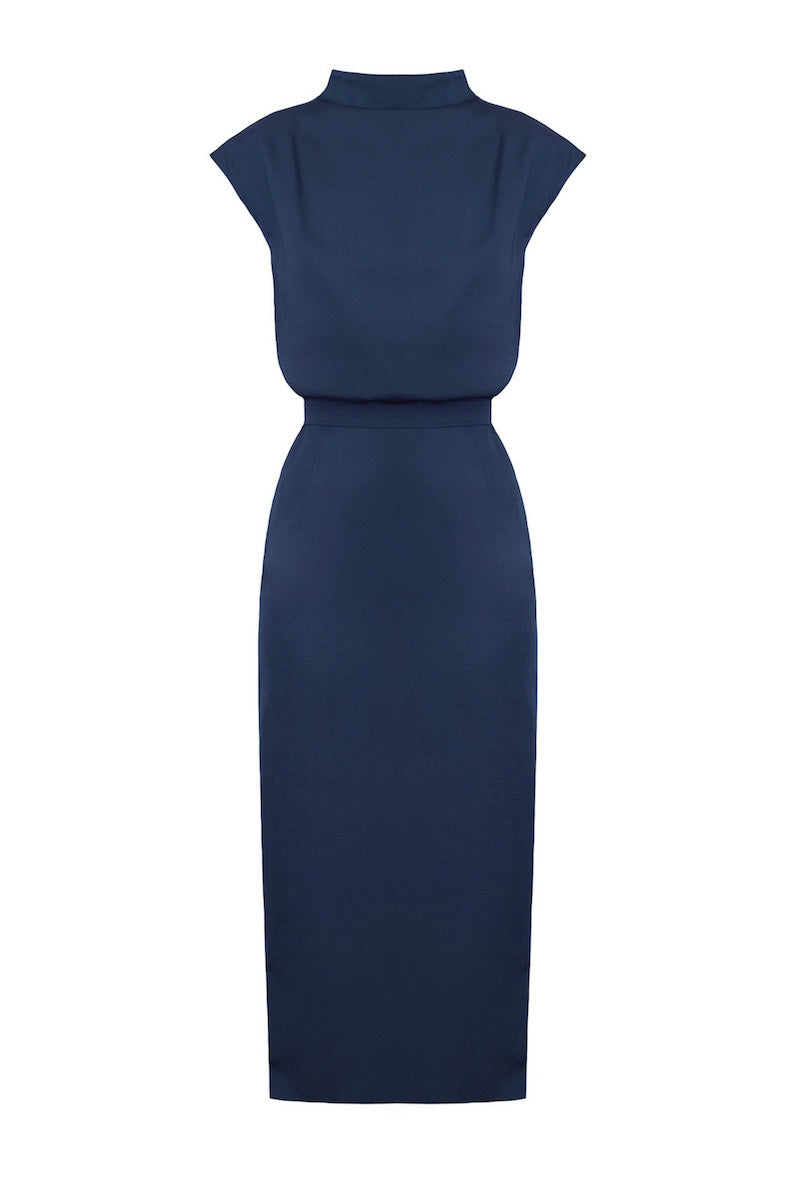 Royal blue TESSA short kimono sleeves midi dress by UNDRESS, featuring a flowy silhouette and elegant design.