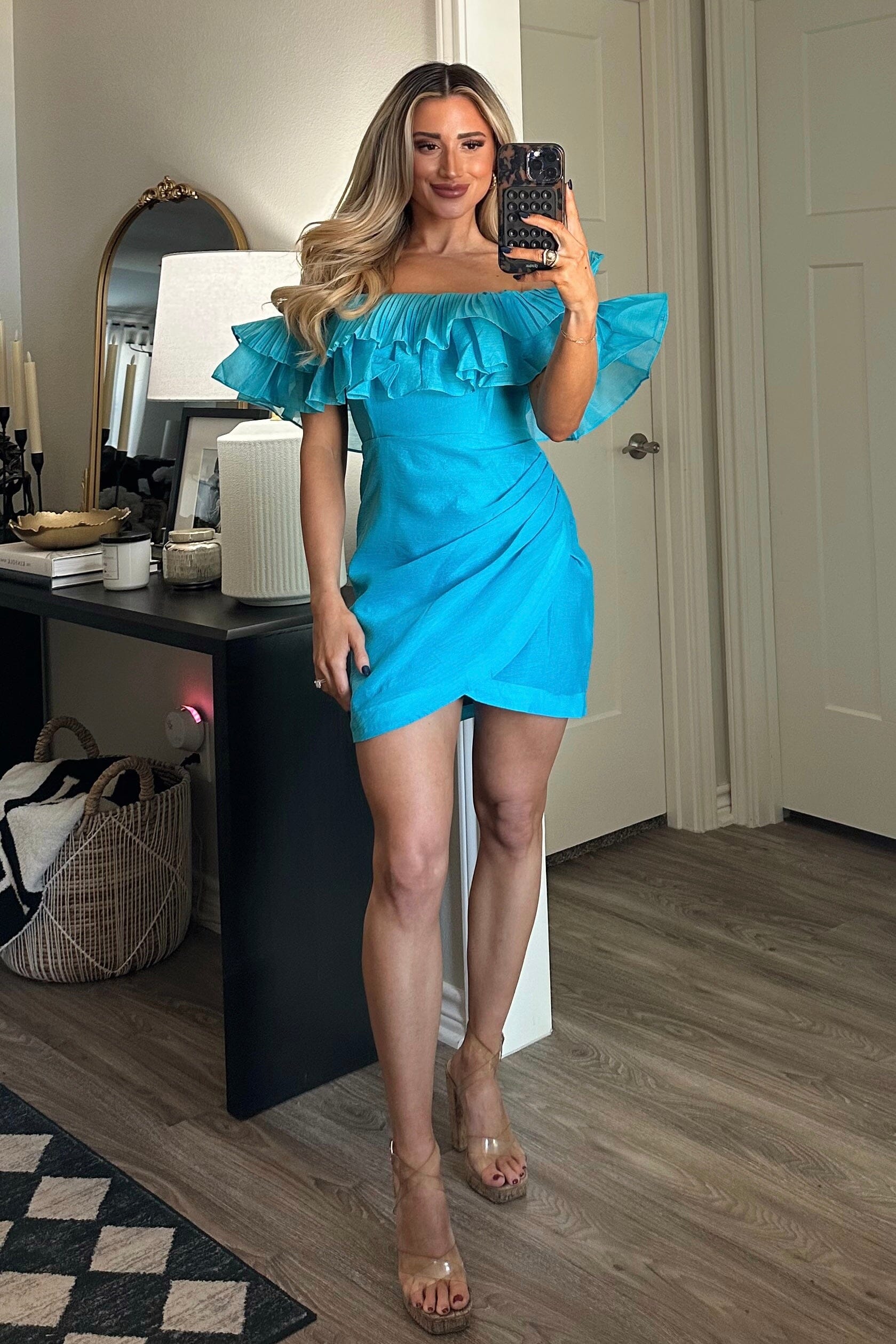Too Pretty Ruffle Off Shoulder Dress: Bright Blue - Bella and Bloom Boutique