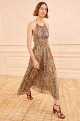 Fennel Blossom Cotton Halter Midi Dress - Front View On Model | Ulla Johnson