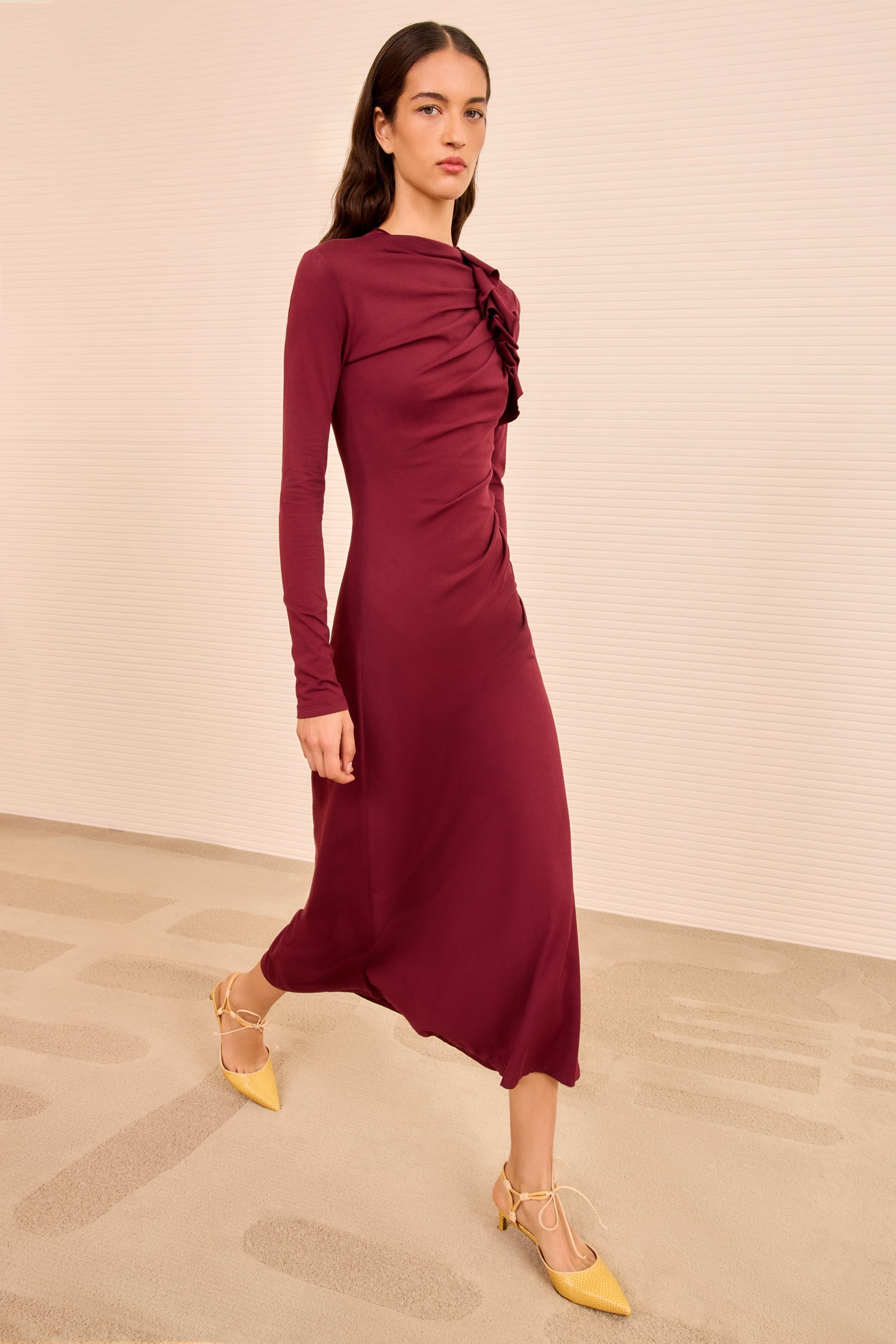 Claret Red Safi Long Sleeve Midi Dress - Front View | Ulla Johnson