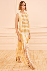 Yellow Striped Knit Fringe Dress - Front View | Ulla Johnson