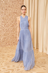Slate Blue Silk Chiffon Freesia Gown - Front View | Ulla Johnson