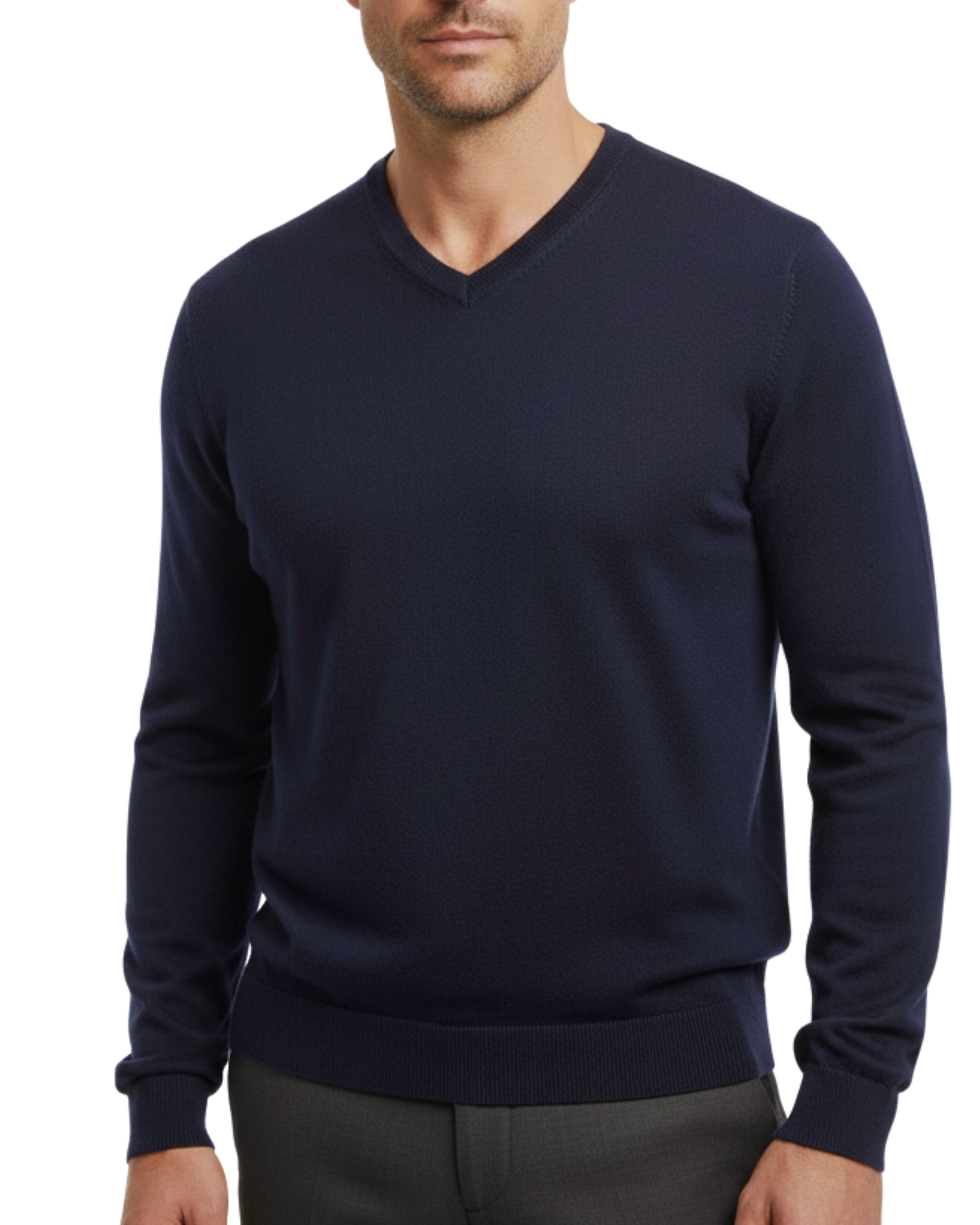 Proper Sport Mens Navy Blue Regular Fit V-Neck Cotton Silk Knit Sweater