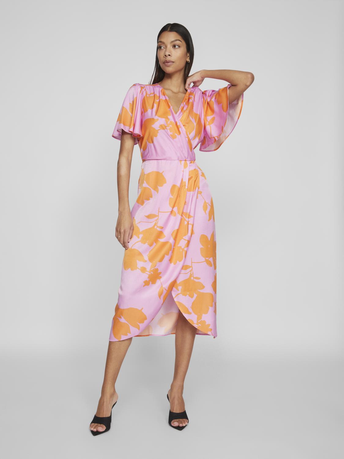 Nakita V-Neck Wrap Midi Dress Lilac/Orange