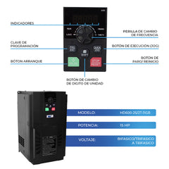 Variador De Frecuencia HAB Motor 15 HP Entrada Bifasica/Trifasica Salida Trifasica 220v