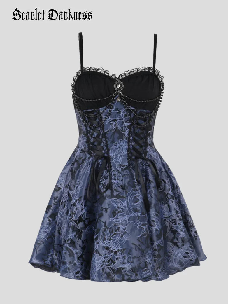 Scarlet Darkness Victorian Gothic Sweetheart Neck Jacquard 2-piece Dress Dress