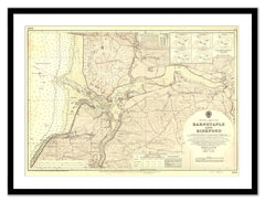A vintage nautical map framed in black, showing the Barnstable to Bideford area.