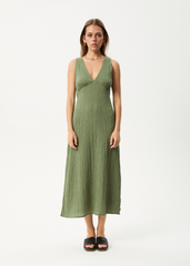 AFENDS Womens Focus - Seersucker Maxi Dress - Oil Green