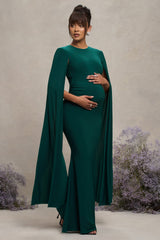 Divine Timing | Bottle Green Maternity Maxi Dress With Cape Sleeves - Club L London - USA
