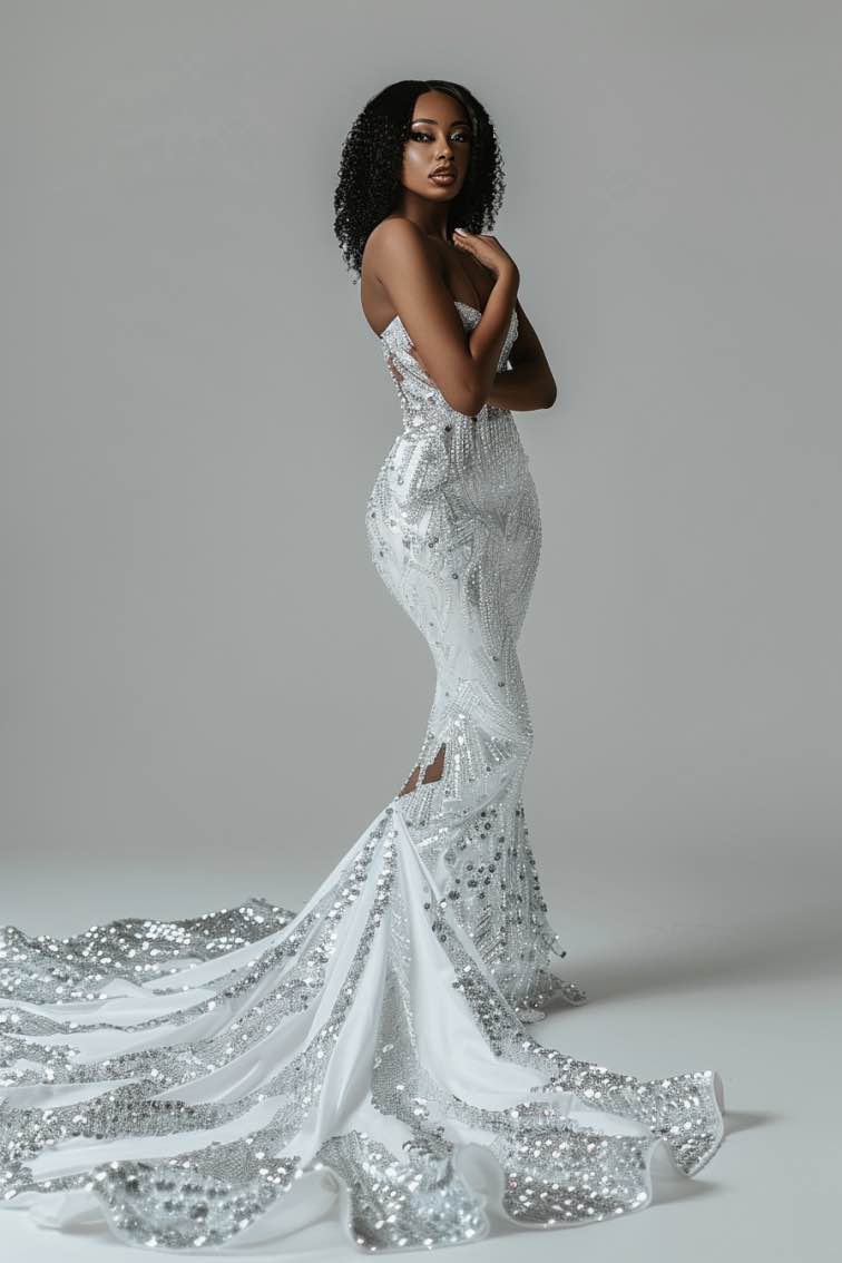 Alexandra Elegant Sequin Off Shoulder White Mermaid Gown Wedding Dress