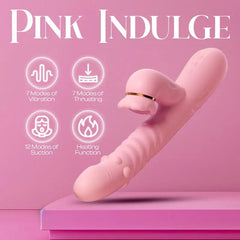 Pink Indulge - Thrusting Dual Vibrator with Suction - Frisky Business Adult Sex Toys Shop
