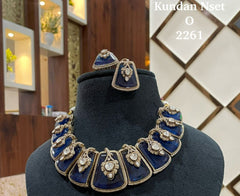 Neelam , elegant Antique Finish Statement Kundan Bridal Necklace Set with Deep Blue stones for Women -JAYDU001KNDB