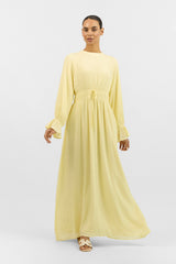 Front view of the FARES Bow Elastic Waist Dress in Butter Yellow, a soft and elegant bow dress perfect for everyday wear.