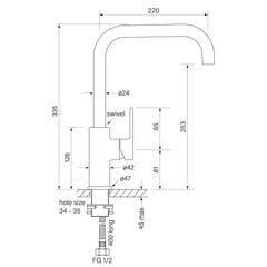 Zeos Sink Mixer Square 220 - Faucet Strommen