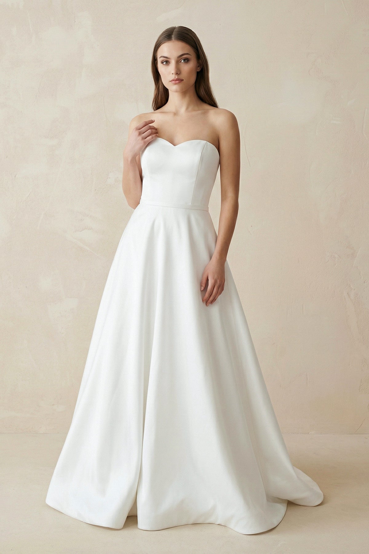 A-Line Sweetheart White Satin Wedding Dresses – Wedding Dresses by KissProm | Available at KissProm