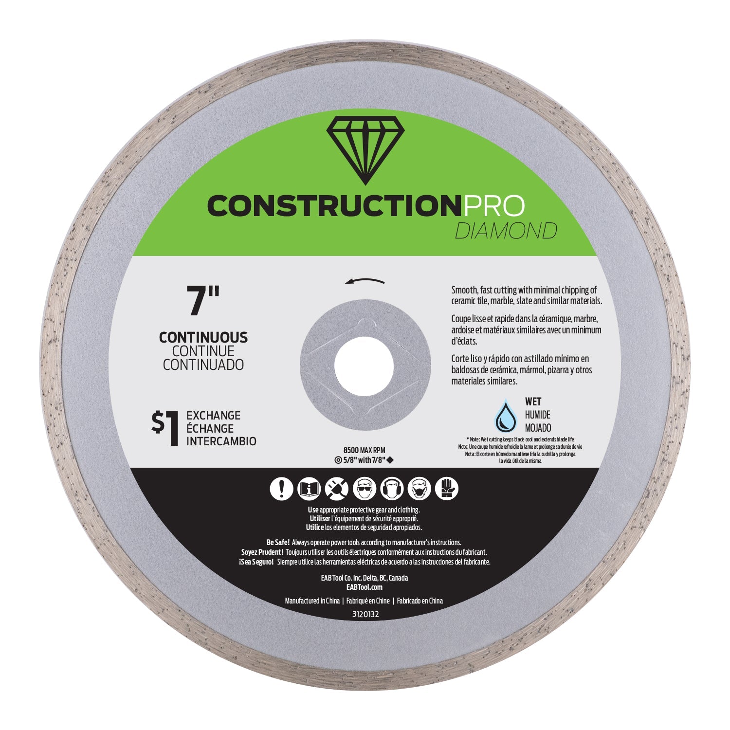 EAB - Lame diamantée continue Construction Pro Série Jaune 7"