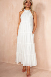 Emberly White Cotton Tiered Maxi Dress