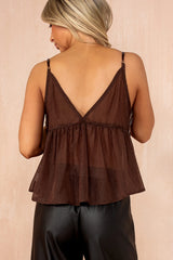 Nevada Chocolate Chiffon Sequin Cami Top