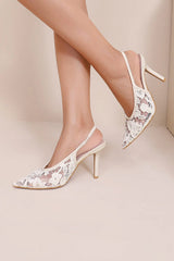 Darcy Cream Lace Embroidered Slingback Heels