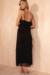 Sammie Black Chiffon Polka Dot Frill Dress
